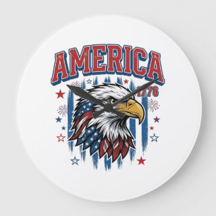 Reloj Redondo Grande Camiseta Patriótica Águila Vintage América 1776_