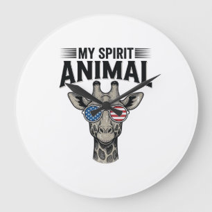 Reloj Redondo Grande Camiseta Patriótica Animal Espiritual Jirafa Vinta