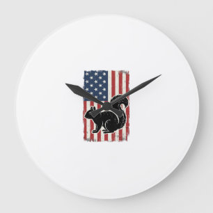Reloj Redondo Grande Camiseta Patriótica de Ardilla de Bandera American