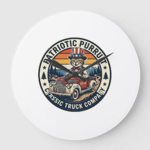 Reloj Redondo Grande Camiseta Patriótica del Tío Sam Gato Retro Atardec