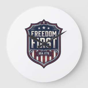Reloj Redondo Grande Camiseta Patriótica Freedom First USA 1776 Shield 