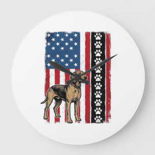 Reloj Redondo Grande Camiseta Patriótica Huella de Pata de Perro Antigu