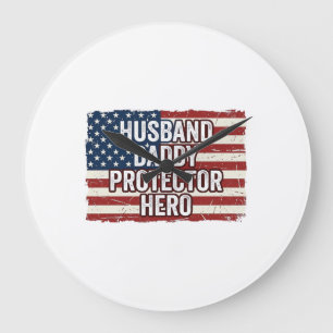 Reloj Redondo Grande Camiseta Patriótica Marido Papá Protector Héroe Ba