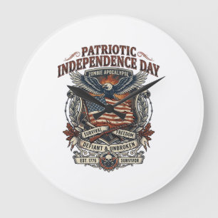 Reloj Redondo Grande Camiseta Patriótica Superviviente Apocalipsis Zomb