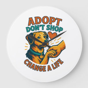 Reloj Redondo Grande Camiseta Pet Adopt Love