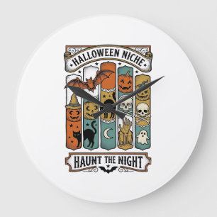 Reloj Redondo Grande Camiseta Retro de Halloween con Raya Espeluznante