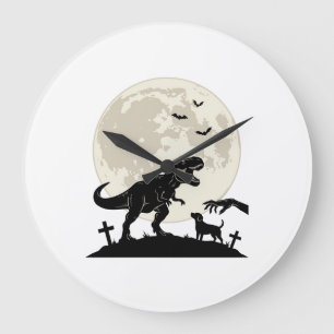 Reloj Redondo Grande Camiseta Silueta Cementerio Perro Dinosaurio Bajo