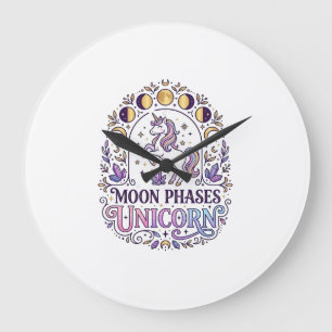 Reloj Redondo Grande Camiseta Unicornio Fases Lunares Unicornio Fondo B