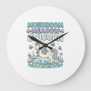 Reloj Redondo Grande Camiseta Unicornio Hongo Pradera Unicornio De Moda