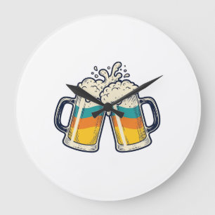Reloj Redondo Grande Camiseta Vector Cheers Vintage Rainbow Beer Mug_1