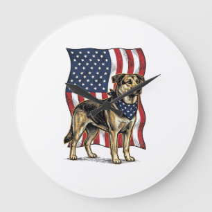 Reloj Redondo Grande Camiseta Vector Diseño Bandera Patriótica Perro Vi