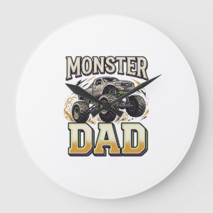 Reloj Redondo Grande Camiseta Vector Vintage Camión Monster Dad Monster