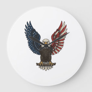 Reloj Redondo Grande Camiseta vectorial águila patriótica vintage_1