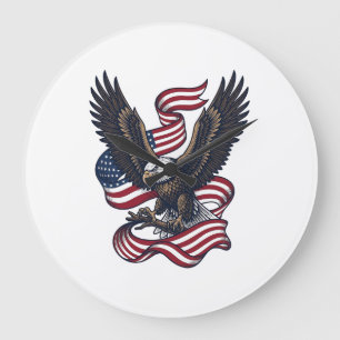 Reloj Redondo Grande Camiseta vectorial de águila patriótica vintage (2