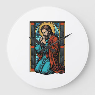 Reloj Redondo Grande Camiseta Vectorial de Figura Religiosa Rezando Vin