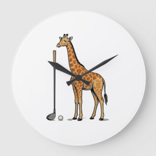 Reloj Redondo Grande Camiseta vectorial de golf de jirafa de grabado vi