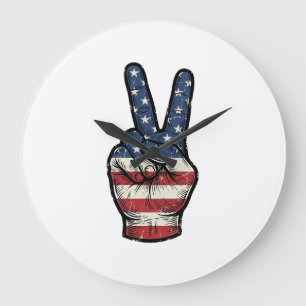 Reloj Redondo Grande Camiseta vectorial de mano de paz patriótica vinta