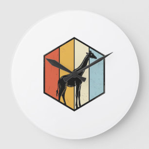 Reloj Redondo Grande Camiseta Vectorial de Safari Geométrico de Jirafa 