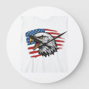 Reloj Redondo Grande Camiseta Vectorial Patriótica de Bandera de Águila