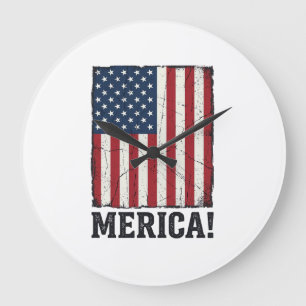 Reloj Redondo Grande Camiseta vectorial patriótica de la bandera de Mer