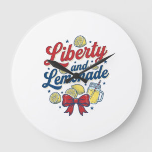 Reloj Redondo Grande Camiseta Vectorial Patriótica de Limonada y Libert