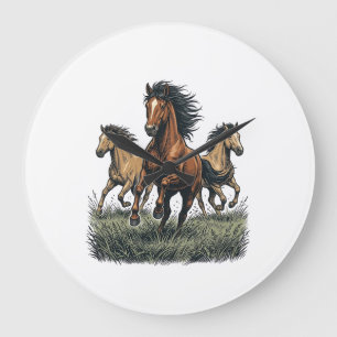 Reloj Redondo Grande Camiseta Vectorial Western de Caballos Salvajes Vi