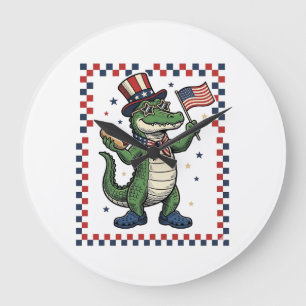 Reloj Redondo Grande Camiseta Vintage Bandera de Hot Dog de Cocodrilo P
