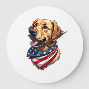 Reloj Redondo Grande Camiseta Vintage Cabeza de Golden Retriever Patrió
