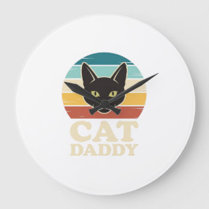 Reloj Redondo Grande Camiseta Vintage Cat Daddy Gato Negro Atardecer Re