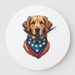 Reloj Redondo Grande Camiseta vintage con bandana de Golden Retriever p