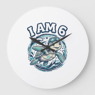 Reloj Redondo Grande Camiseta Vintage Cumpleaños 6 Tortuga Marina Adora