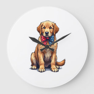 Reloj Redondo Grande Camiseta Vintage de Cachorro Golden Retriever Patr