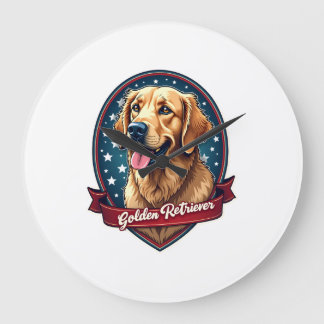Reloj Redondo Grande Camiseta Vintage de Cresta de Golden Retriever Pat
