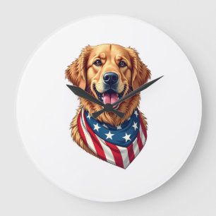 Reloj Redondo Grande Camiseta Vintage de Golden Retriever con Estrellas