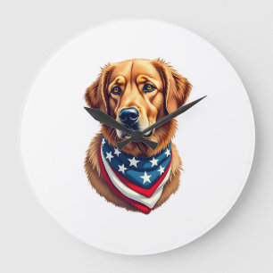 Reloj Redondo Grande Camiseta Vintage de Golden Retriever Todo American