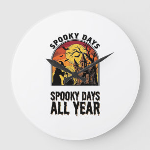 Reloj Redondo Grande Camiseta Vintage de Halloween Bruja Casa Murciélag