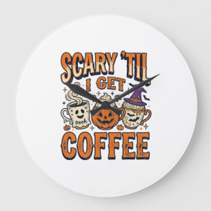 Reloj Redondo Grande Camiseta Vintage de Halloween Café Espeluznante Ha