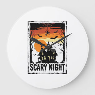 Reloj Redondo Grande Camiseta Vintage de Halloween Casa Embrujada Noche