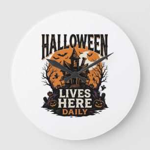 Reloj Redondo Grande Camiseta Vintage de Halloween Casa Embrujada Todos