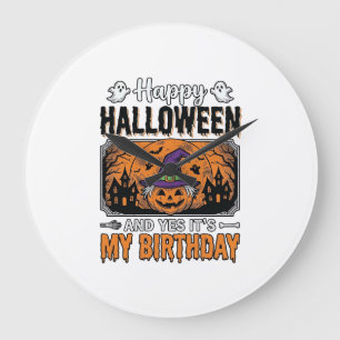 Reloj Redondo Grande Camiseta Vintage de Halloween Cumpleaños Bruja Cal