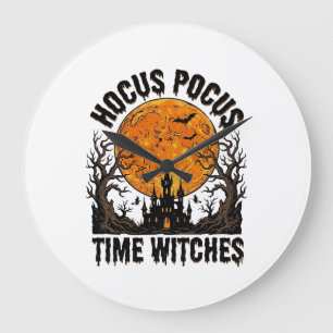 Reloj Redondo Grande Camiseta Vintage de Halloween de Brujas Tiempo Hoc