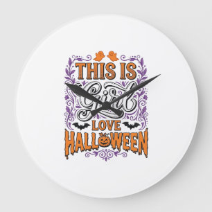 Reloj Redondo Grande Camiseta Vintage de Halloween de Niña Amorosa y Es