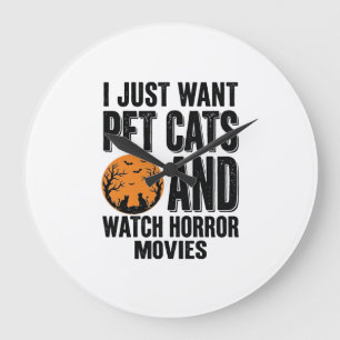 Reloj Redondo Grande Camiseta vintage de Halloween de terror de gatos d