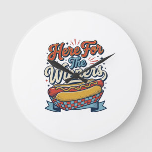 Reloj Redondo Grande Camiseta Vintage de Hot Dog Aquí por los Wieners_1