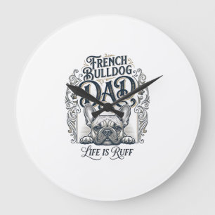 Reloj Redondo Grande Camiseta Vintage De La Vida Del Papá De Bulldog Fr