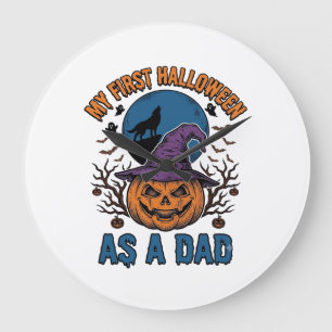Reloj Redondo Grande Camiseta vintage de lobo de calabaza del primer Dí