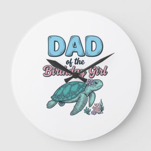 Reloj Redondo Grande Camiseta Vintage de Papá de la Cumpleañera Tortuga