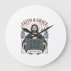 Reloj Redondo Grande Camiseta Vintage de Punto de Cruz de Jesús Gráfica