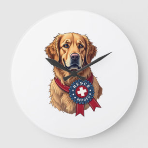 Reloj Redondo Grande Camiseta Vintage de rescate de Golden Retriever pa