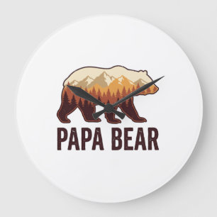 Reloj Redondo Grande Camiseta vintage de silueta de oso Papa Bear_1